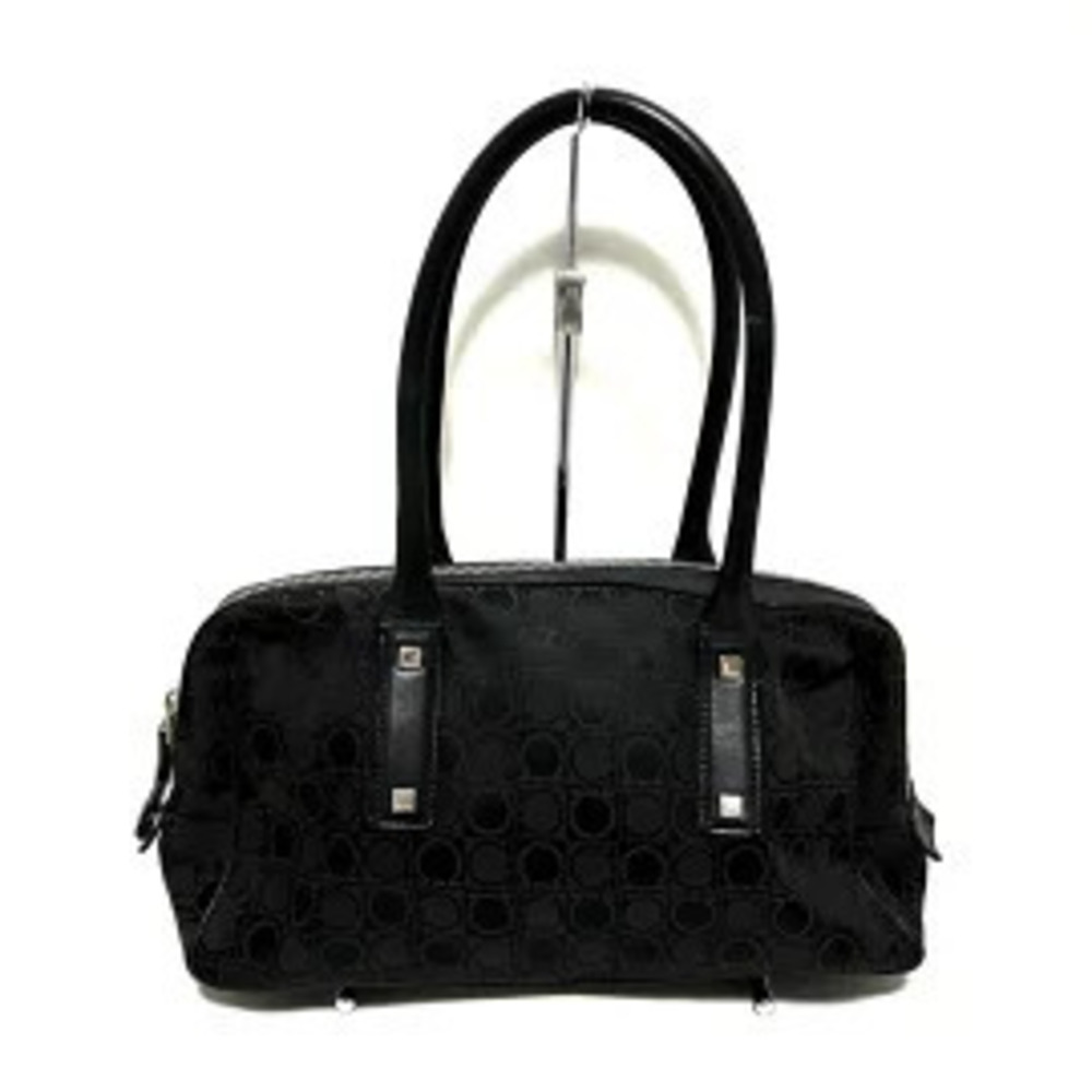 Salvatore Ferragamo Gancini Handbag Dark Brown x Black Jacquard Leather